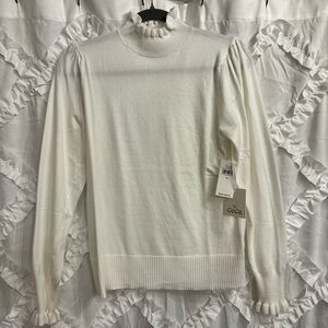 CeCe Ivory Ruffled Mock Turtleneck Sweater Super Soft NWT
